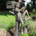 Hot Sale Garden Decoration Bronze Statue Boy And Dog Mailboxes